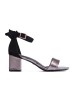 Black and Silver Block Heeled Sandals with Bow by Potocki