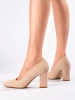 Beige Block Heel Pumps