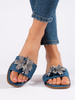 Denim Slide Sandals with Embellishment