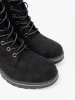 Black lace-up worker boots with thick sole