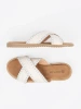 White woven flat slides