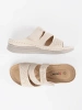 Light beige low wedge mules