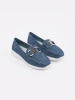 Blue moccasins with decorative chain