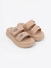 Women's beige platform slides
