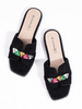 Black Slip-On Sandals with Sparkling Stones