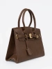 Brown handbag with decorative gold buckle