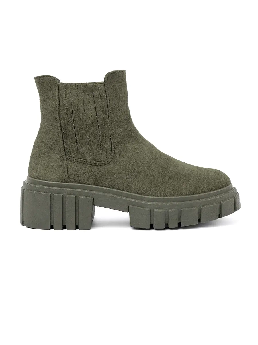 Green ankle boots with elastic inserts