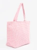 Pink and white checkered beach bag