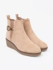 Beige Women's Ankle Boots on Comfortable, Low Wedge