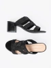 Black woven heeled sandals
