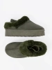 Dark green snow boots style shoes with fur
