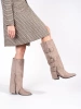 Beige Suede Buckle Boots with Block Heel