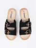 Black braided platform slides with buckles