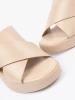 Beige block heel mules