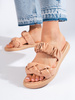 Stylowe beżowe płaskie  klapki damskie 