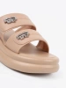 Women's beige platform slides