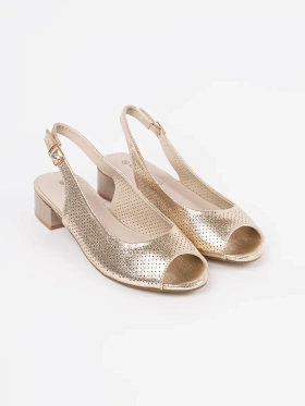 Gold lace low heel sandals