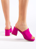 Suede Block-Heel Slides in Fuchsia