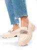 Półbuty damskie z eko skóry jasnobeżowe