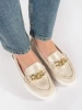 Suede Gold Loafers with Chain