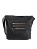 Black handbag with gold zippers