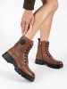 Brown Leather Lace-Up Platform Ankle Boots by Sergio Leone