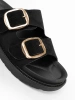 Women's Black Slippers with Gold Buckles