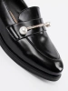 Black patent loafers with pearls