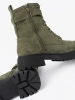 Dark green worker boots with thick sole and lacing