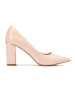 Classic Beige Patent Block Heel Pumps