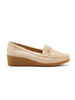 Beige Wedge Loafers with Gold Embellishment