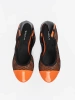 Orange ballet flats with black mesh