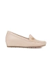 Beige women's lace-up shoes with hidden wedge