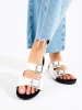 White women's slides with decorative buckles
