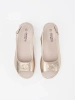Gold wedge sandals with buckle