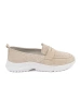 Beige leather platform loafers