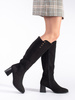 Black Suede Block Heel Boots
