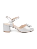 Women's silver block heel sandals with open back