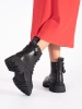 Skórzane czarne wiązane botki damskie 