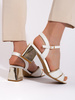 White and Gold Block Heel Sandals