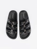 Women's black slides decorated with three straps