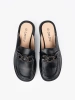Black faux leather mules with low heel