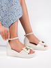 White Wedge Sandals with Bow Charm