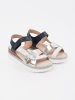 White and navy platform sandals with metallic decoration