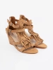 Brown wedge sandals with fringes