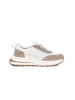 White-beige leather perforated sneakers on thick soles