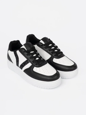 Stylish Black and White Sneakers with Glitter Inserts