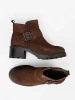 Brown Leather Ankle Boots with Decorative Buckle