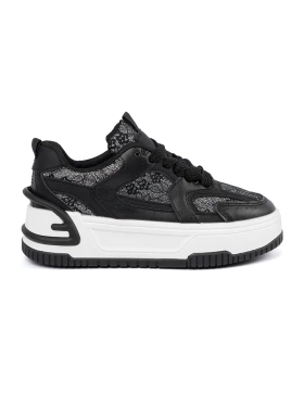 Sneakersy damskie z koronką czarno-białe