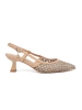 Beige perforated low heel pumps